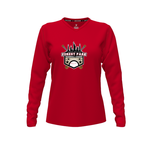 [CUS-DFW-TEES-PER-VNK-LSL-RED-FYXS-LOGO3] Performance T-Shirt (Female Youth XS, Red, V Neck, Logo 3, Long Sleeve)
