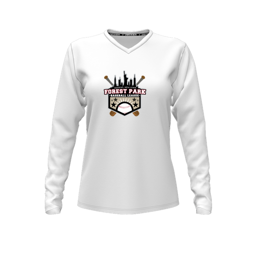 [CUS-DFW-TEES-CMF-VNK-LSL-WHT-FYXS-LOGO3] Comfort T-Shirt (Female Youth XS, White, V Neck, Logo 3, Long Sleeve)