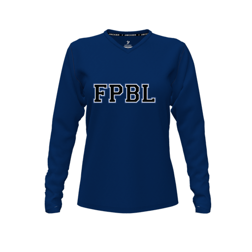 [CUS-DFW-TEES-CMF-VNK-LSL-NVY-FYXS-LOGO2] Comfort T-Shirt (Female Youth XS, Navy, V Neck, Logo 2, Long Sleeve)