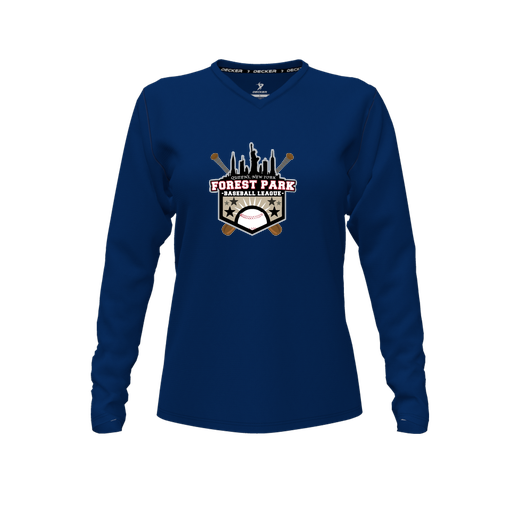 [CUS-DFW-TEES-CMF-VNK-LSL-NVY-FYXS-LOGO3] Comfort T-Shirt (Female Youth XS, Navy, V Neck, Logo 3, Long Sleeve)