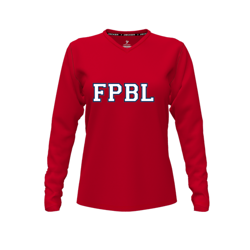 [FTLVCFRD-FYXS-LOGO1] Decker Comfort T-Shirt (Female Youth XS, Red, V Neck, Logo 1, Long Sleeve)