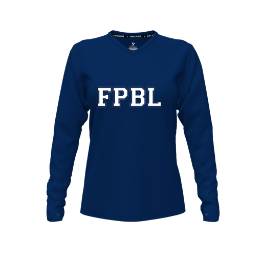 [FTLVPTNV-FYXS-LOGO1] Decker Performance T-Shirt (Female Youth XS, Navy, V Neck, Logo 1, Long Sleeve)