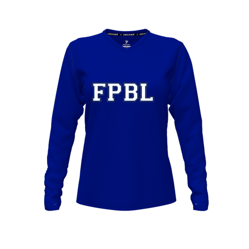 [CUS-DFW-TEES-PER-VNK-LSL-RYL-FYXS-LOGO1] Performance T-Shirt (Female Youth XS, Royal, V Neck, Logo 1, Long Sleeve)