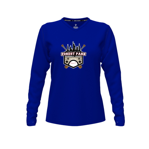 [CUS-DFW-TEES-PER-VNK-LSL-RYL-FYXS-LOGO3] Performance T-Shirt (Female Youth XS, Royal, V Neck, Logo 3, Long Sleeve)