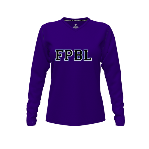 [CUS-DFW-TEES-PER-VNK-LSL-PUR-FYXS-LOGO2] Performance T-Shirt (Female Youth XS, Purple, V Neck, Logo 2, Long Sleeve)